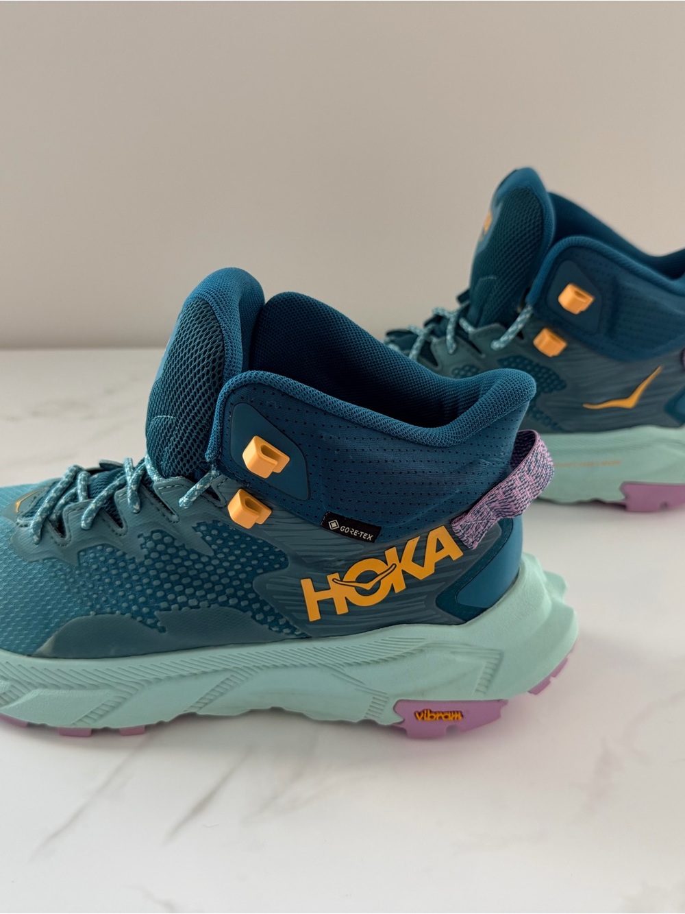 HOKA Women's Trail Code GTX Hiking Boots Blue Purple Yellow US 9B M